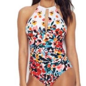 Anne Cole Sunset Floral High Neck Swimsuit